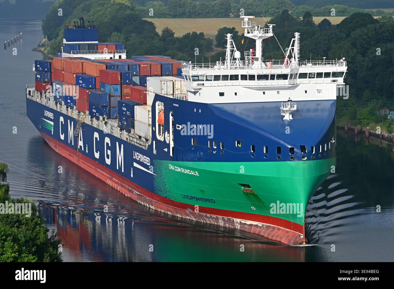 Containership CMA CGM RUNDALE at the Kiel canal Stock Photo