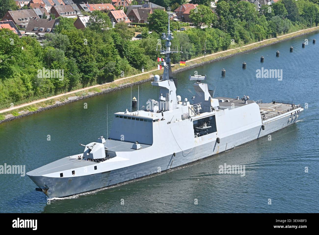 French navys frigatte LA FAYETTE passing the Kiel canal Stock Photo