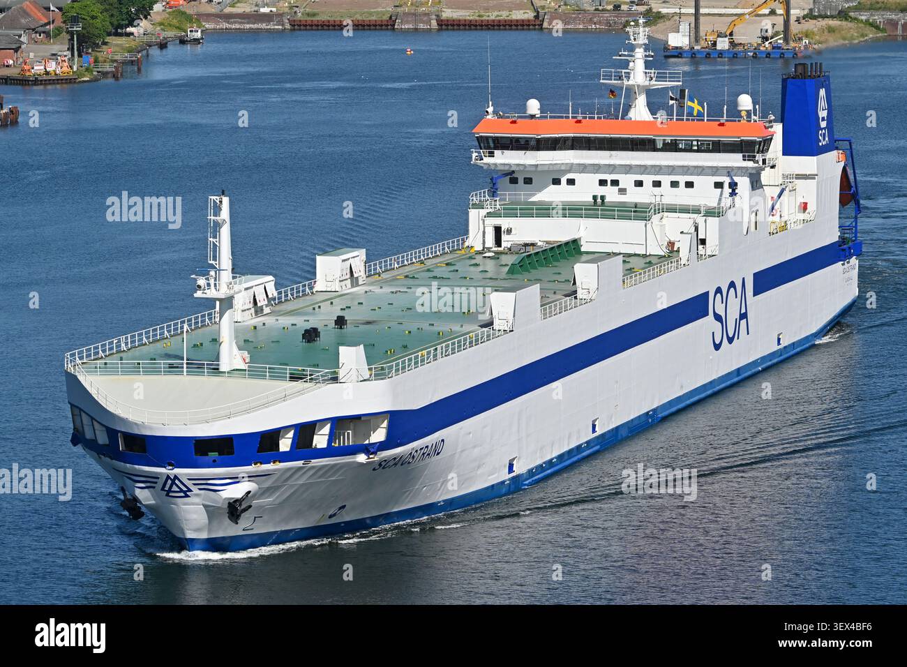 RO-RO-ship SCA ÖSTRAND passing the Kiel canal Stock Photo