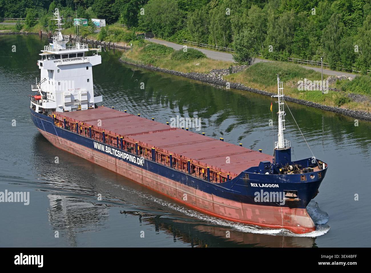 General cargo ship RIX LAGOON passing the Kiel canal Stock Photo