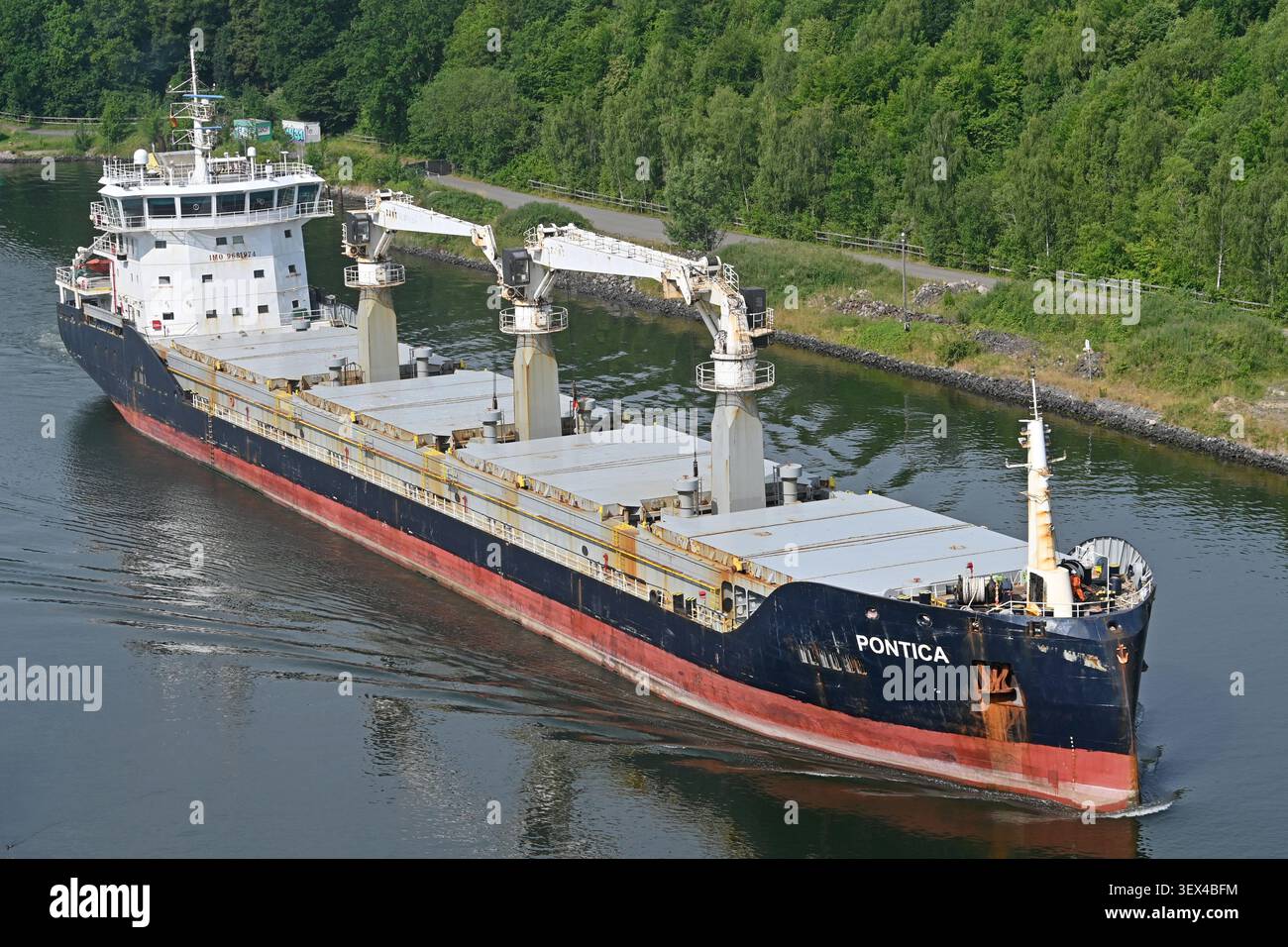 General cargo ship PONTICA passing the Kiel canal Stock Photo
