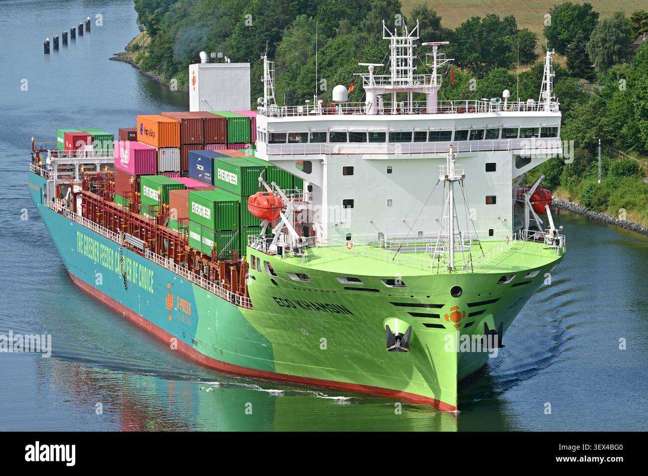 Containership ECO KHAMSIN passing the Kiel canal Stock Photo