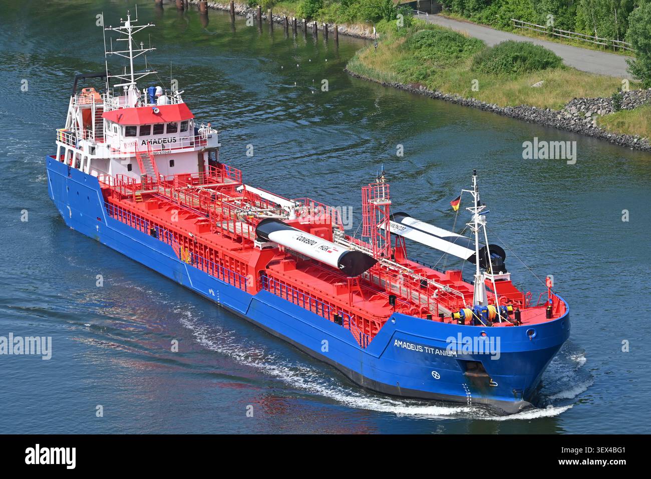 Chemical tanker AMADEUS TITANIUM passing the Kiel canal Stock Photo