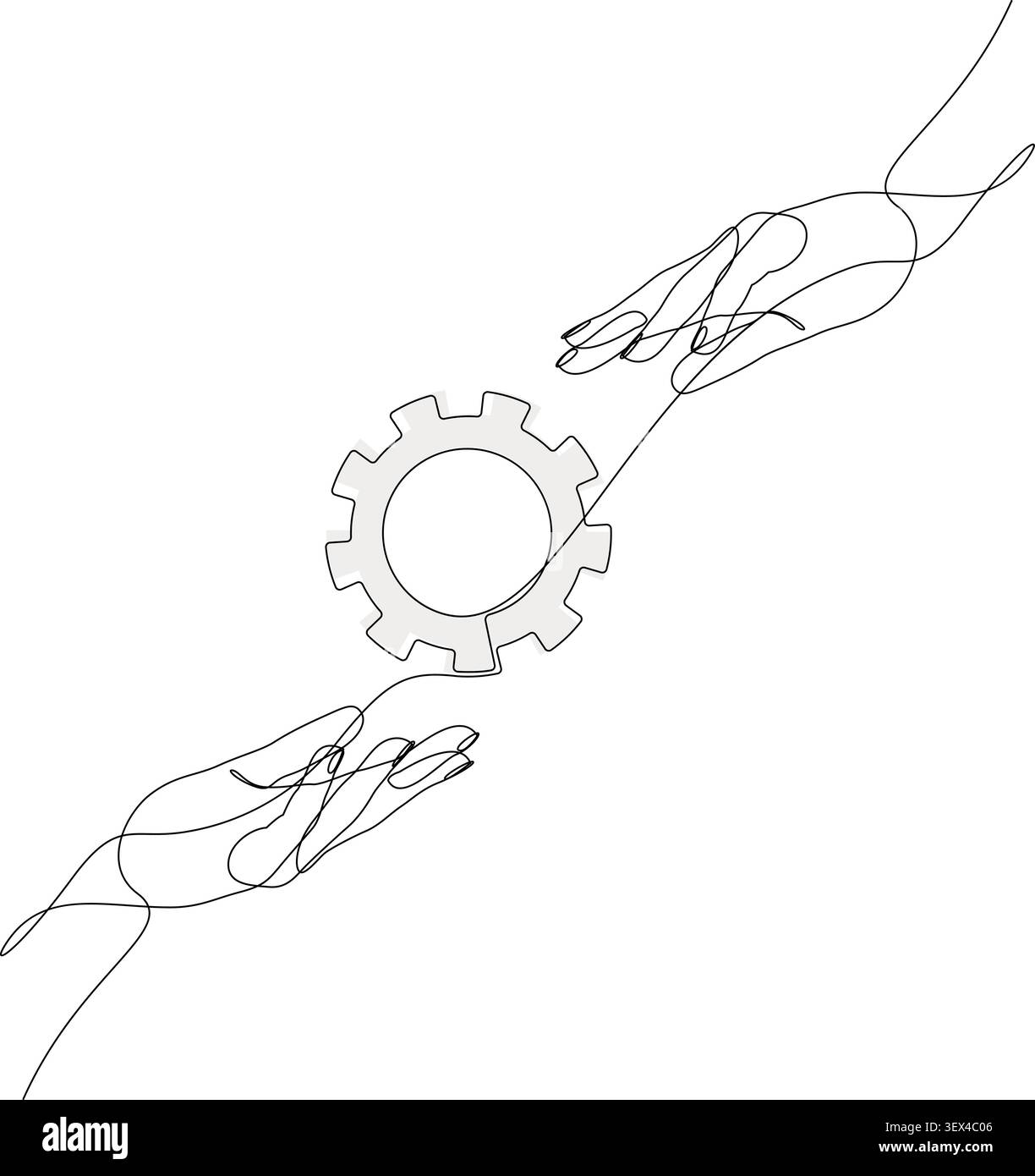 One line hands transferring gear workflow symbol Stock Vector