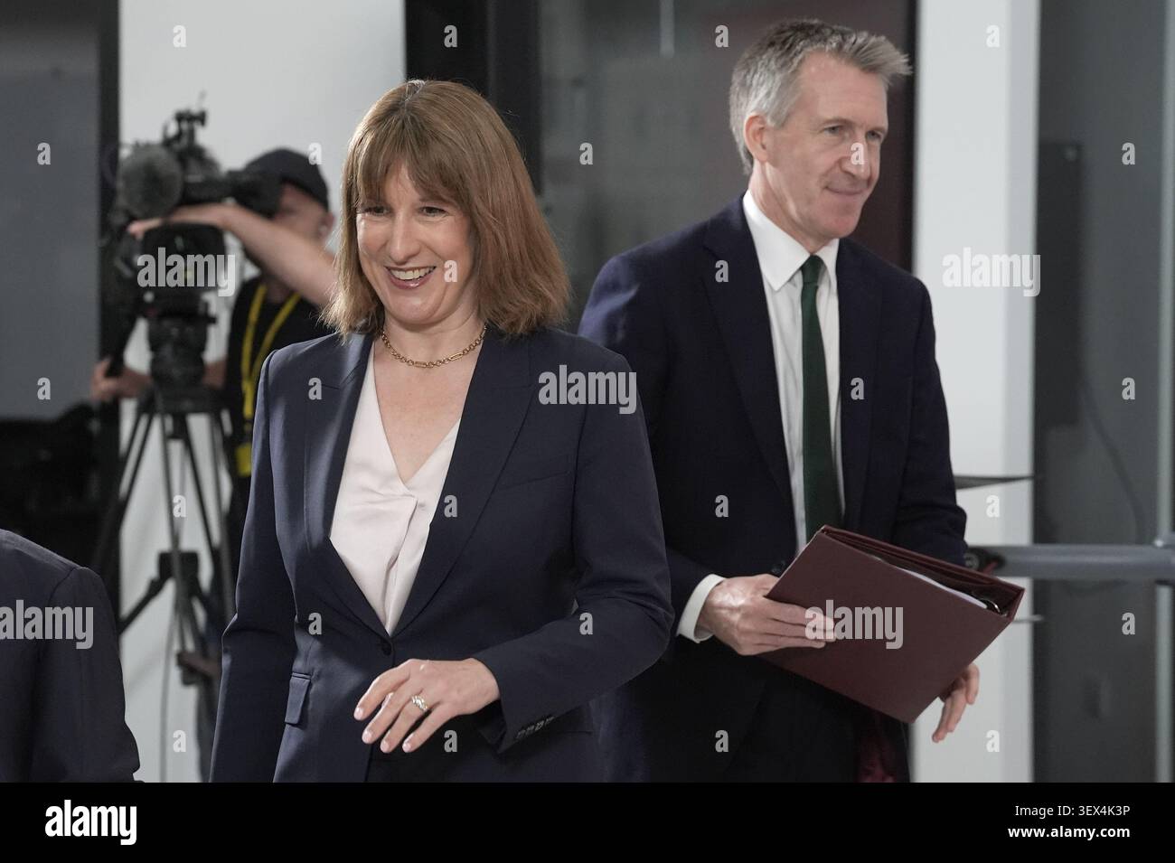 (left to right) Chancellor of the Exchequer Rachel Reeves and Defence Secretary Dan Jarvis arrive to deliver a speech in Berkshire, following the publication of long-delayed defence investment plan (Dip). Picture date: Tuesday June 30, 2026. Stock Photo