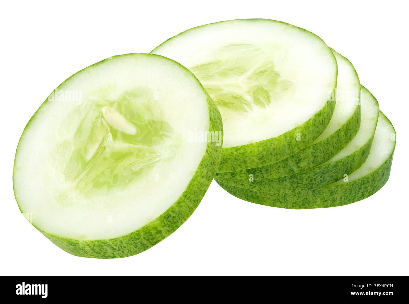 Sliced cucumber in stack isolated - clipping path included Stock Photo