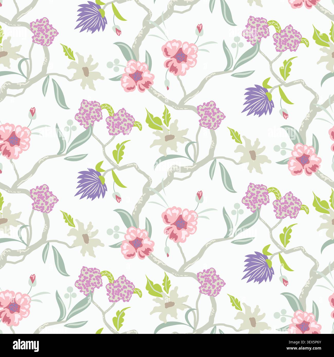 Blush Twining Chintz seamless pattern background. Stock Vector