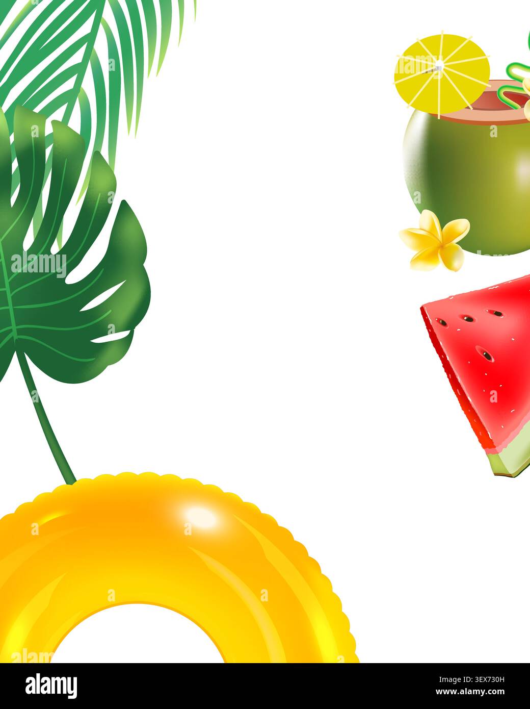 Tropical leaves frame a bright, playful scene Stock Vector