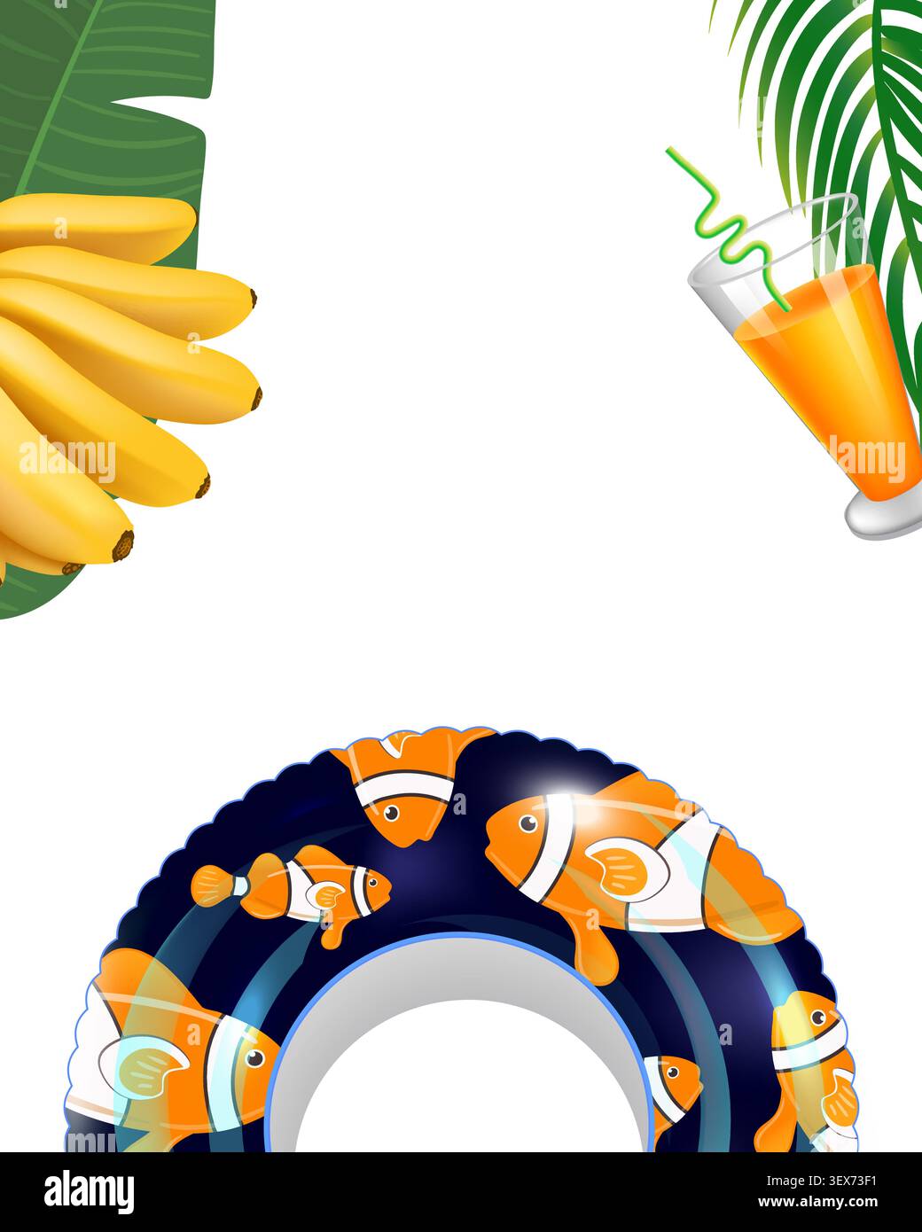 Tropical fruits surround a inflatable ring Stock Vector