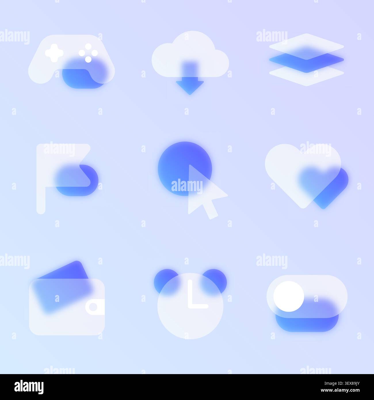 Glassmorphism icon set Stock Vector