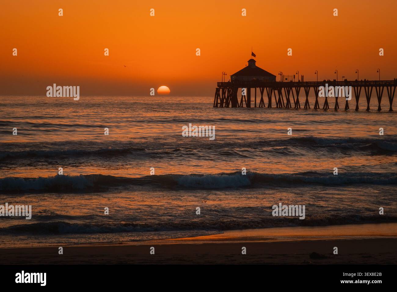 Sunset over the Pacific Ocean in Imperial Beach, California Stock Photo