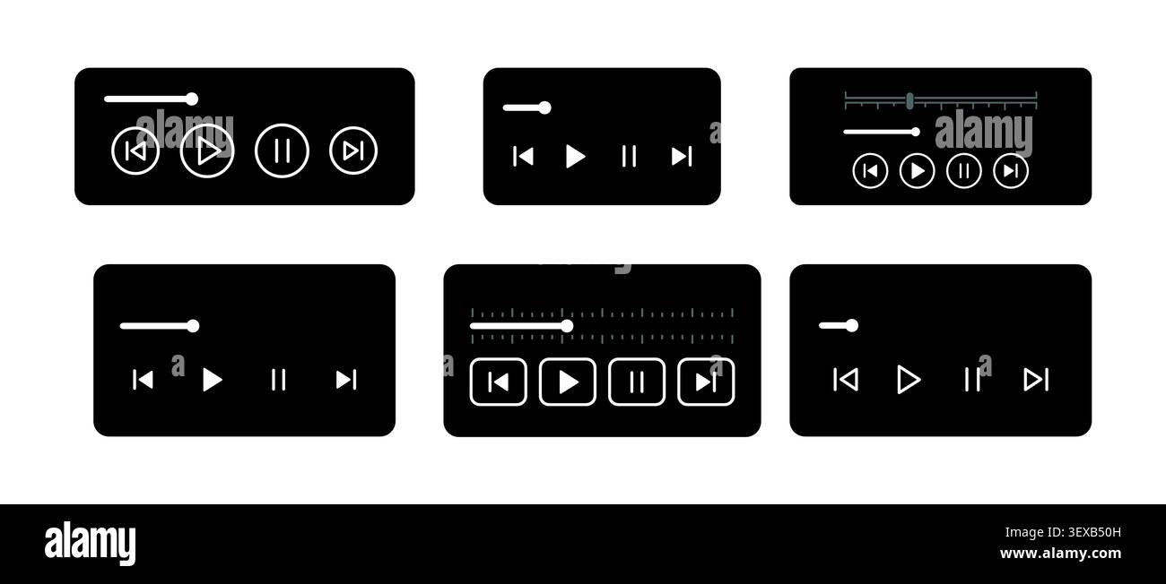 Media player control panel UI kit with playback bars, audio controls, progress sliders and multimedia interface templates vector Stock Vector