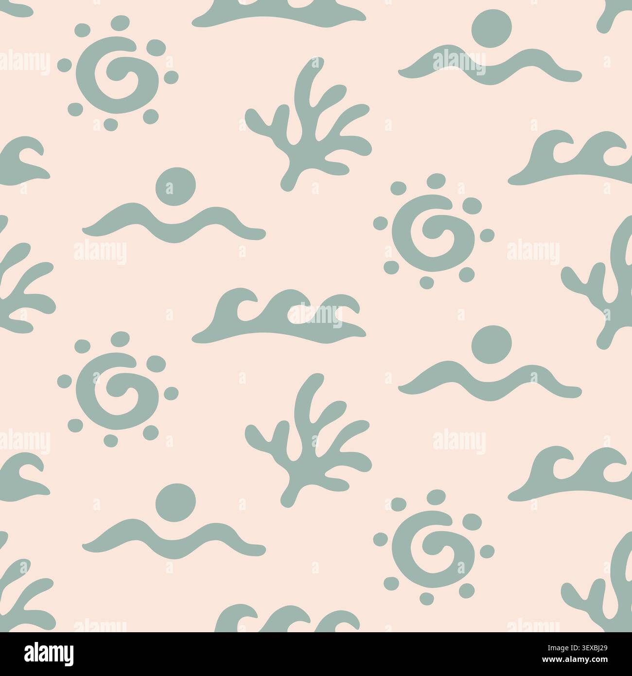 Boho waves, sun symbols vector seamless pattern Stock Vector