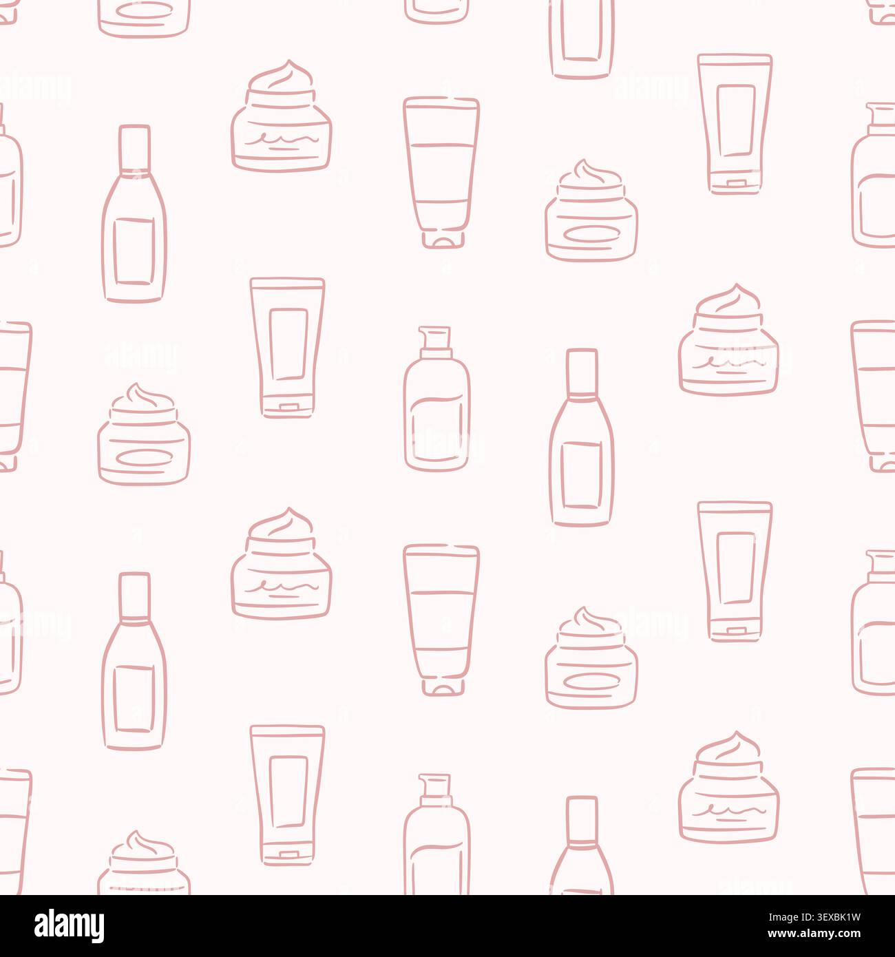 Сosmetics Bottles Cream Jars Seamless Pattern Stock Vector