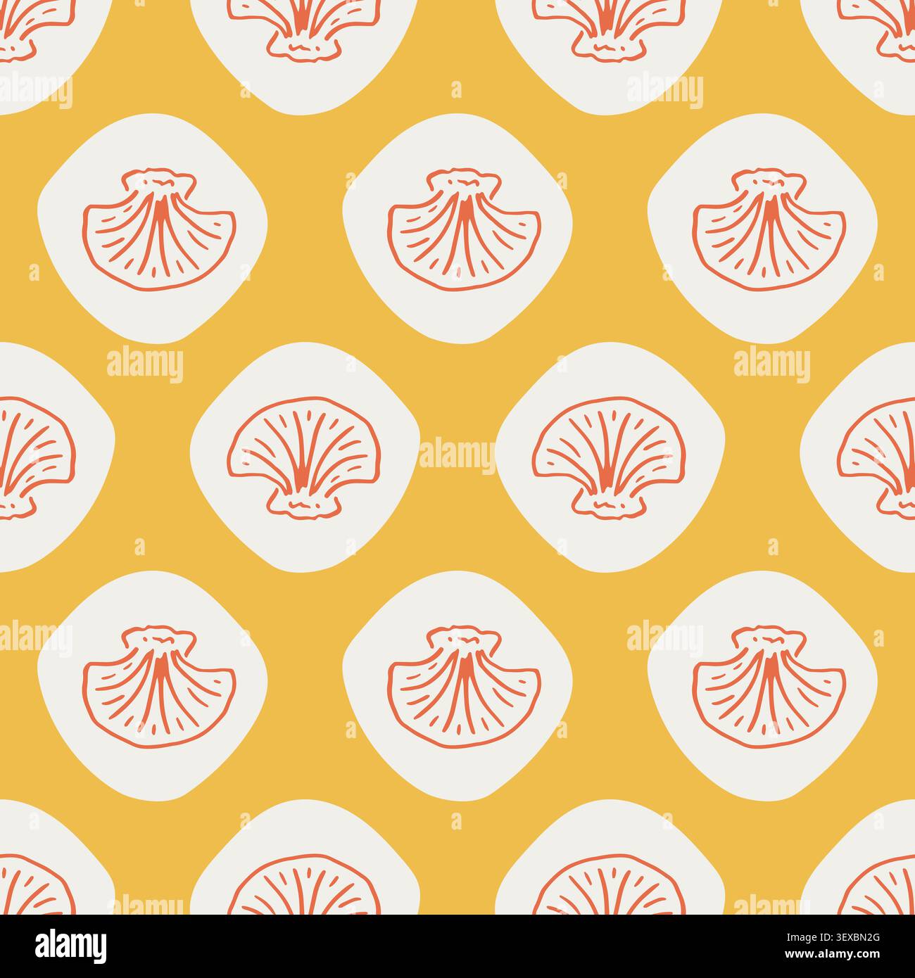 Yellow vector seamless pattern with shell icons Stock Vector