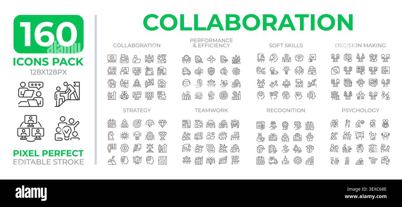 Collaboration line icons set collection Stock Vector
