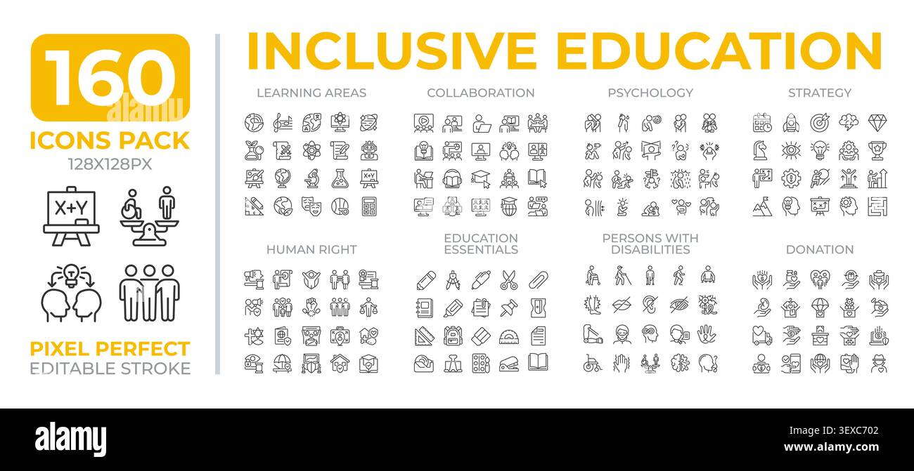 Inclusive education line icons set collection Stock Vector