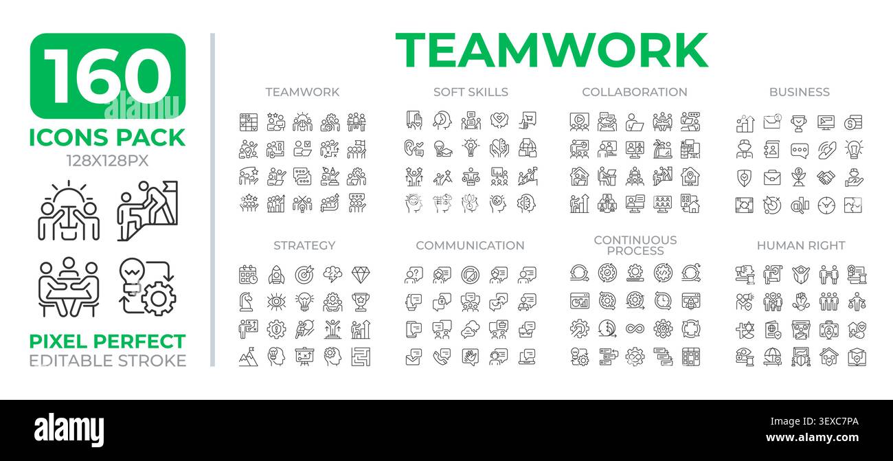 Teamwork line icons set collection Stock Vector