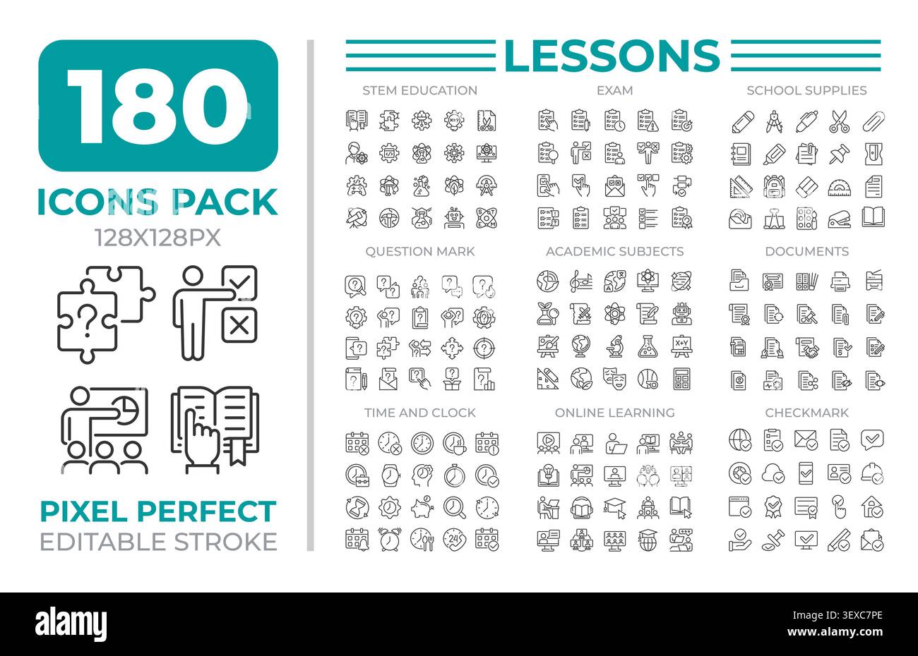 Lessons line icons set collection Stock Vector