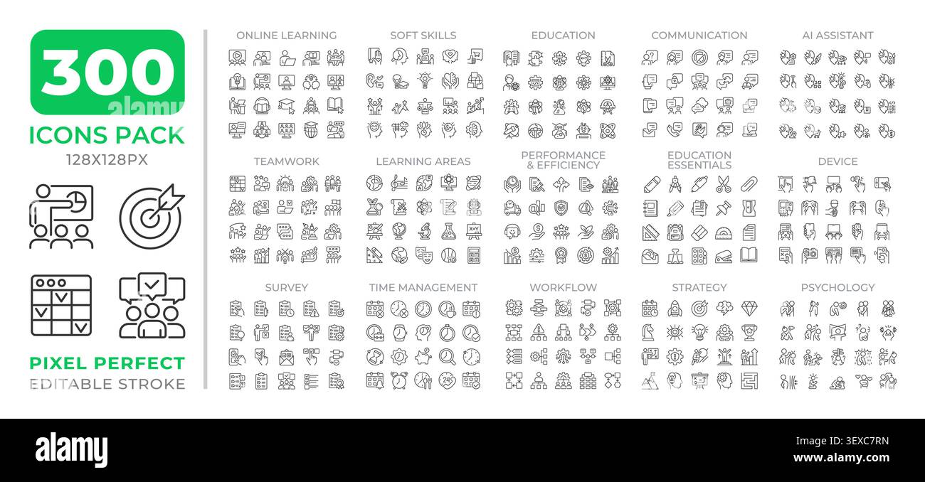 Education line icons set collection Stock Vector