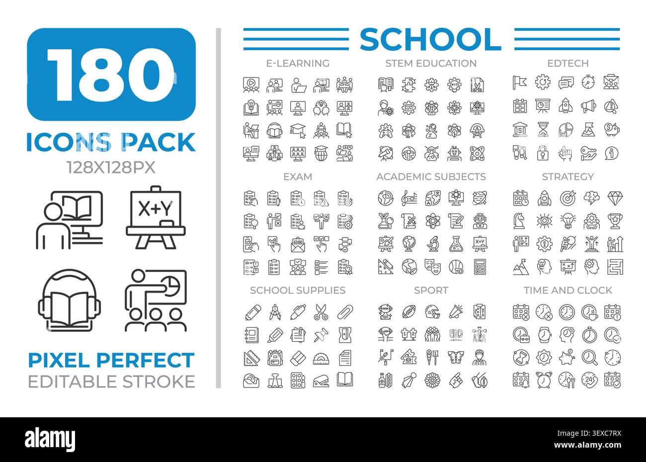 School line icons set collection Stock Vector