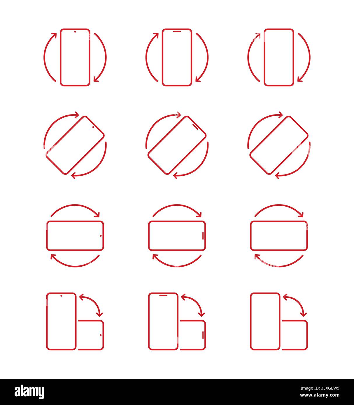 Red Smartphone Screen Rotation Icon Set Vector Stock Vector