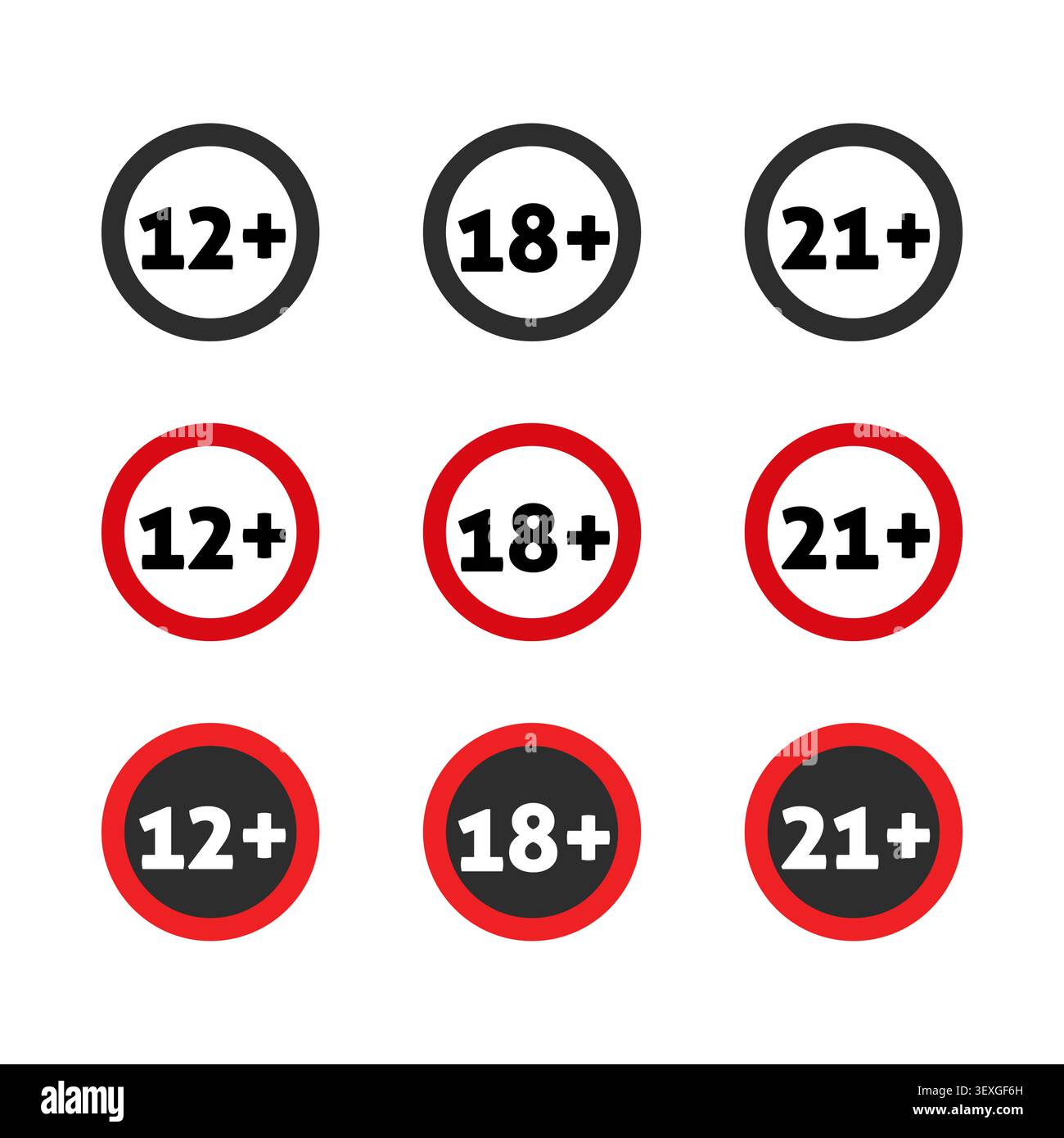 Age Restriction Warning Signs 12+ 18+ 21+ Vector Set Stock Vector