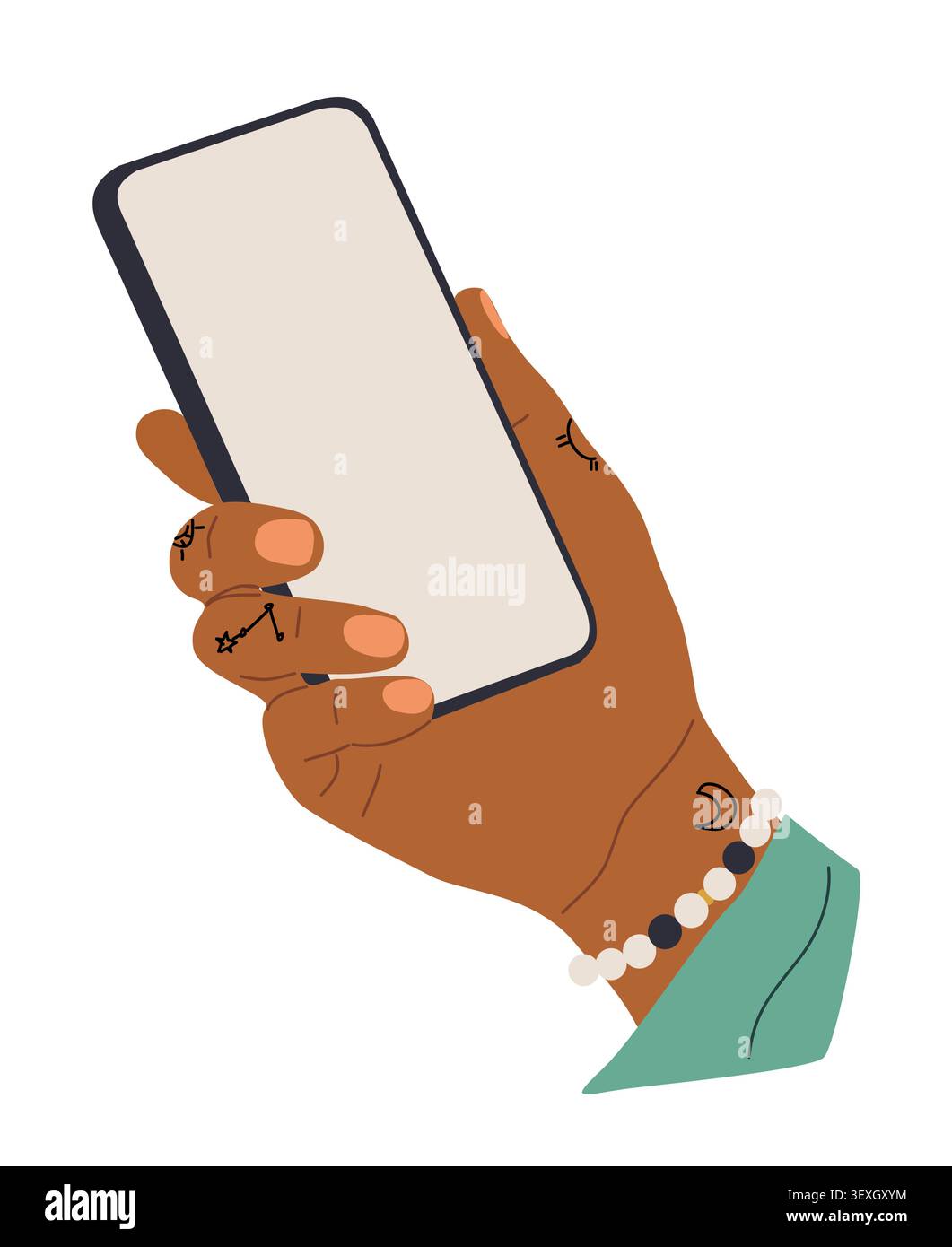 Stylish Hand holds phone with blank screen  Stock Vector