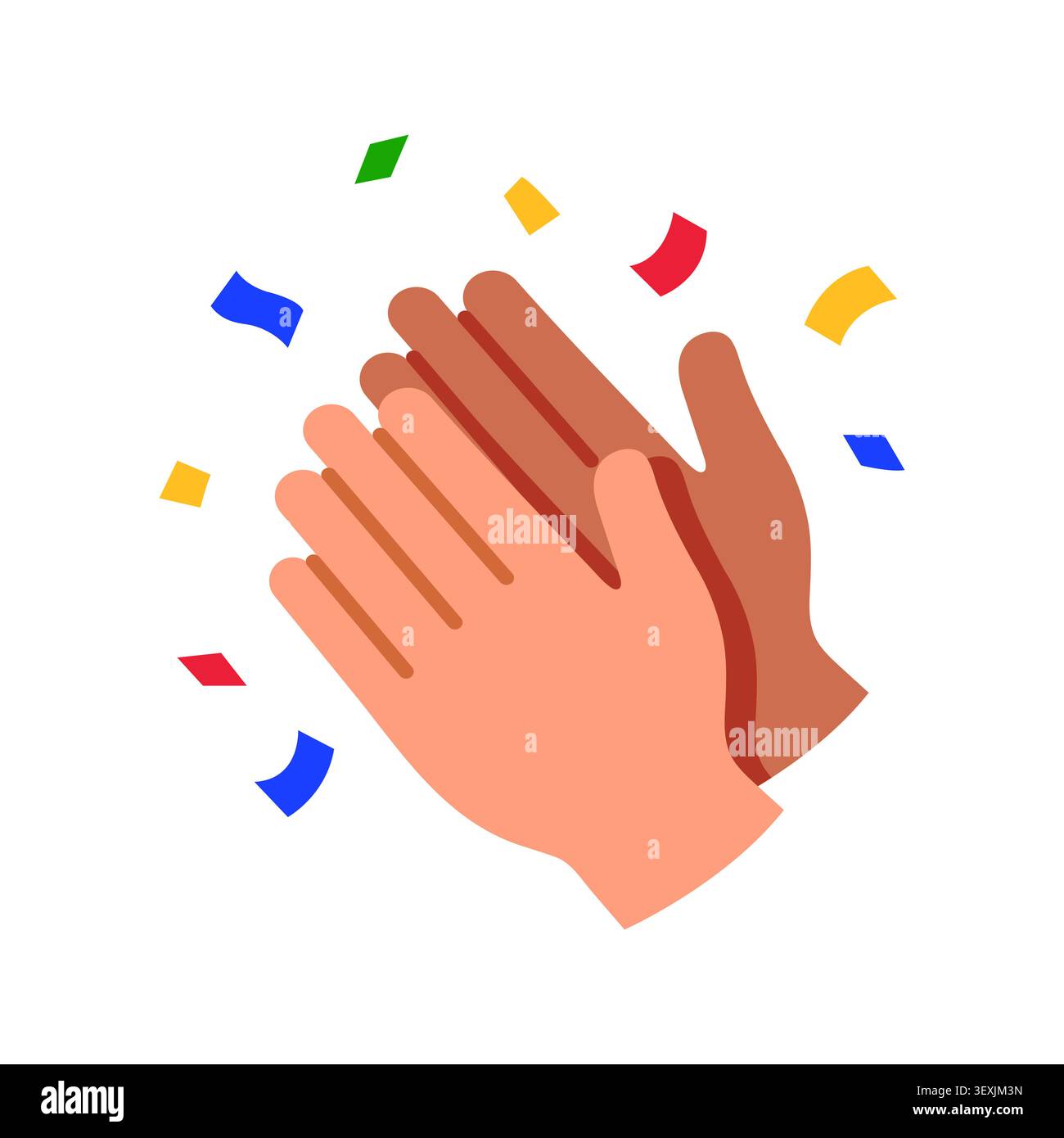 Hands clapping with colorful confetti for celebration, success, achievement, and joyful events. Stock Vector