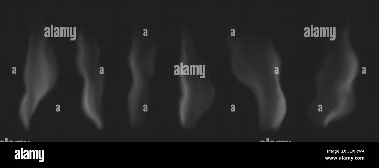Vertical, wavy steam isolated on transparent background Stock Vector
