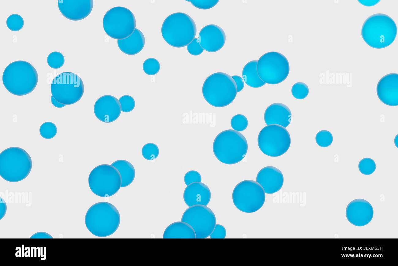 Blue spheres floating abstractly against a clean white background. 3d rendering Stock Photo