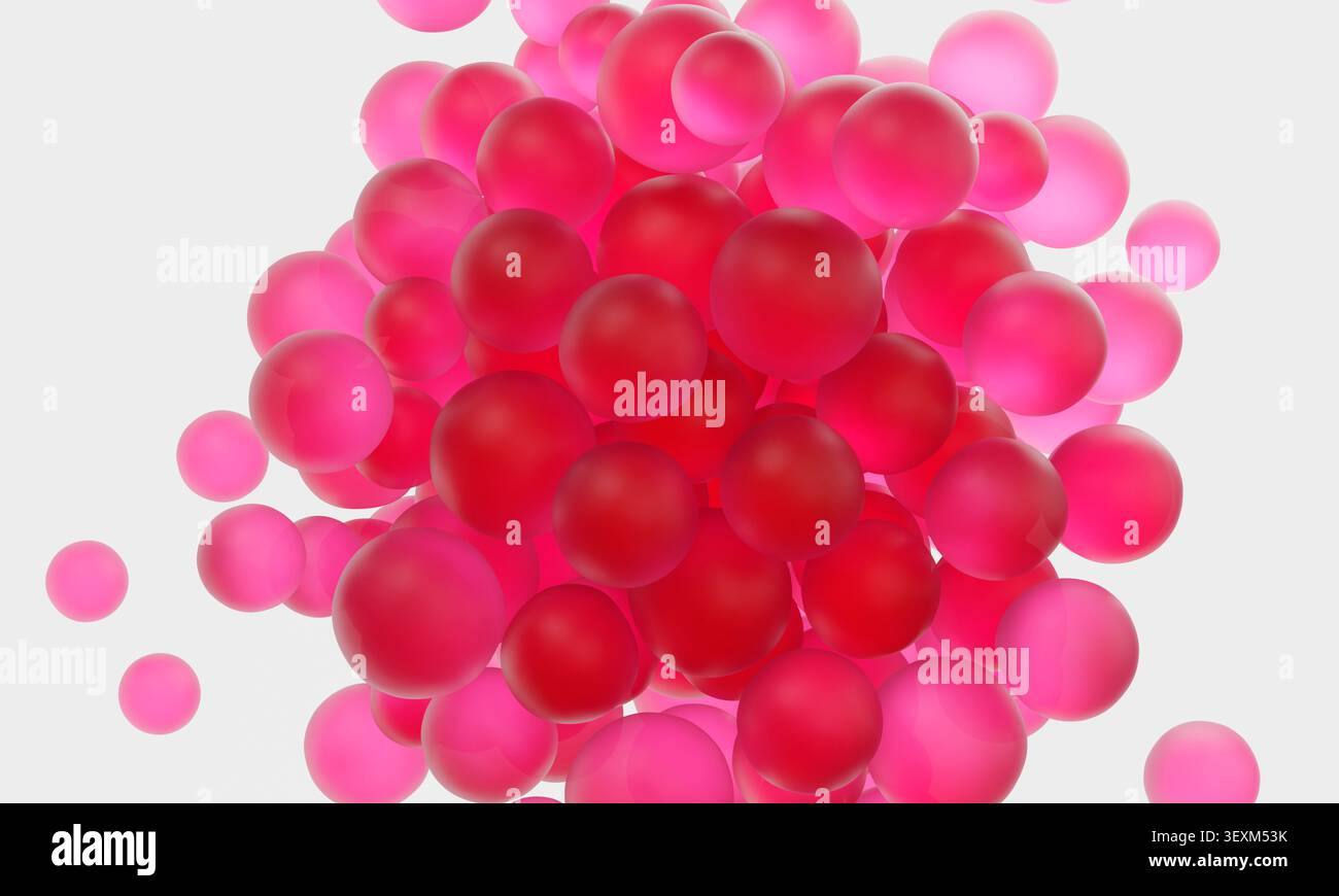Group of glossy pink and red spheres forming an abstract cluster on white background. 3d rendering Stock Photo