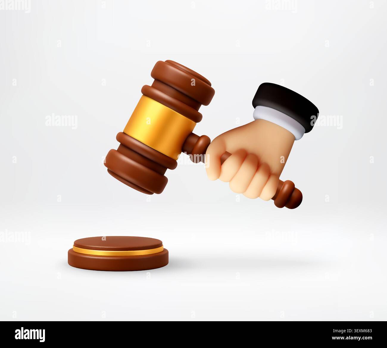 3D Hand holding gavel striking sounding block Stock Vector