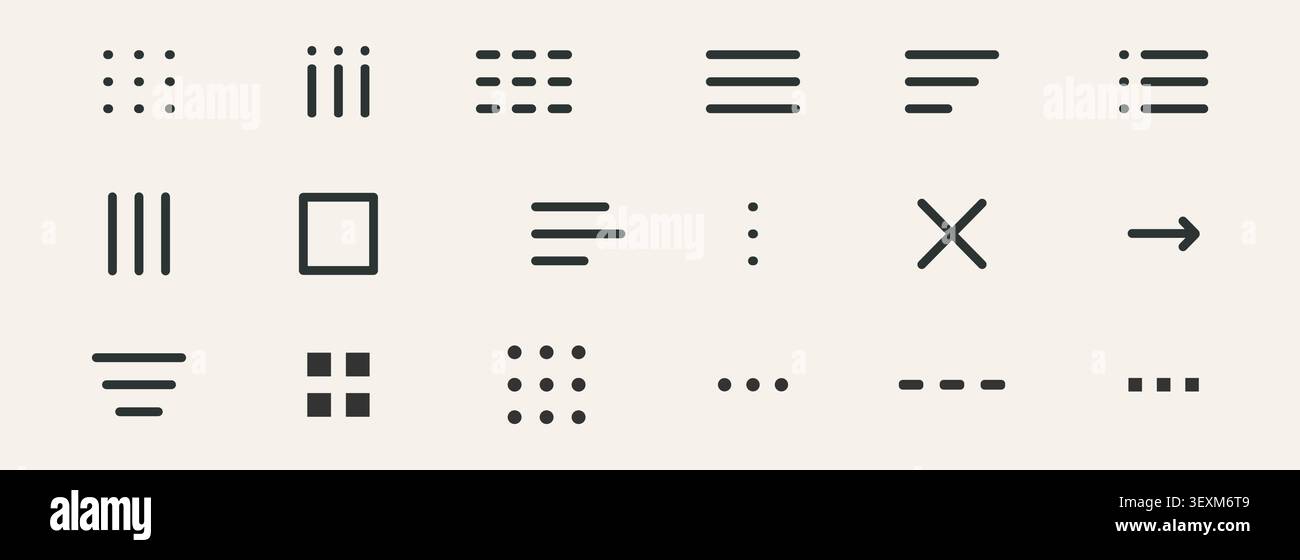 Hamburger menu set button, interface site navigation icons. Minimal dropdown navigation bar. Clean burger button design for mobile app interface with dropdown list functionality and UI elements. Vector illustration Stock Vector
