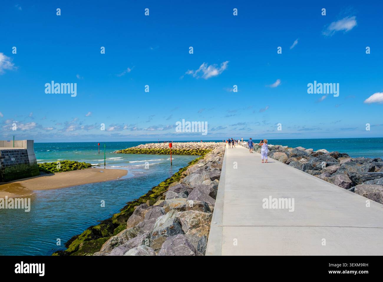Recently constructed sea defences / harbour at Aberaeron, Ceredigion, West Wales, UK Stock Photo