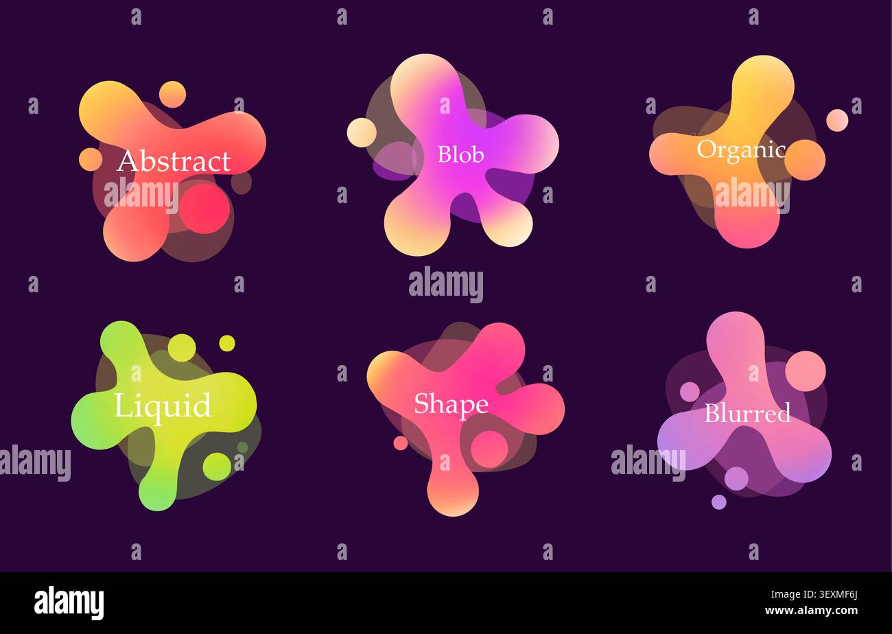 Set shape round gradient blob organic form. Abstract collection irregular blob. Liquid form deformed elements. Stock Vector