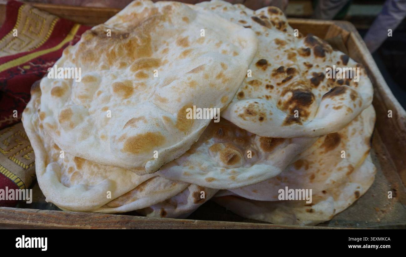 Traditional Fresh Flatbread with Toasted Spots Stock Photo