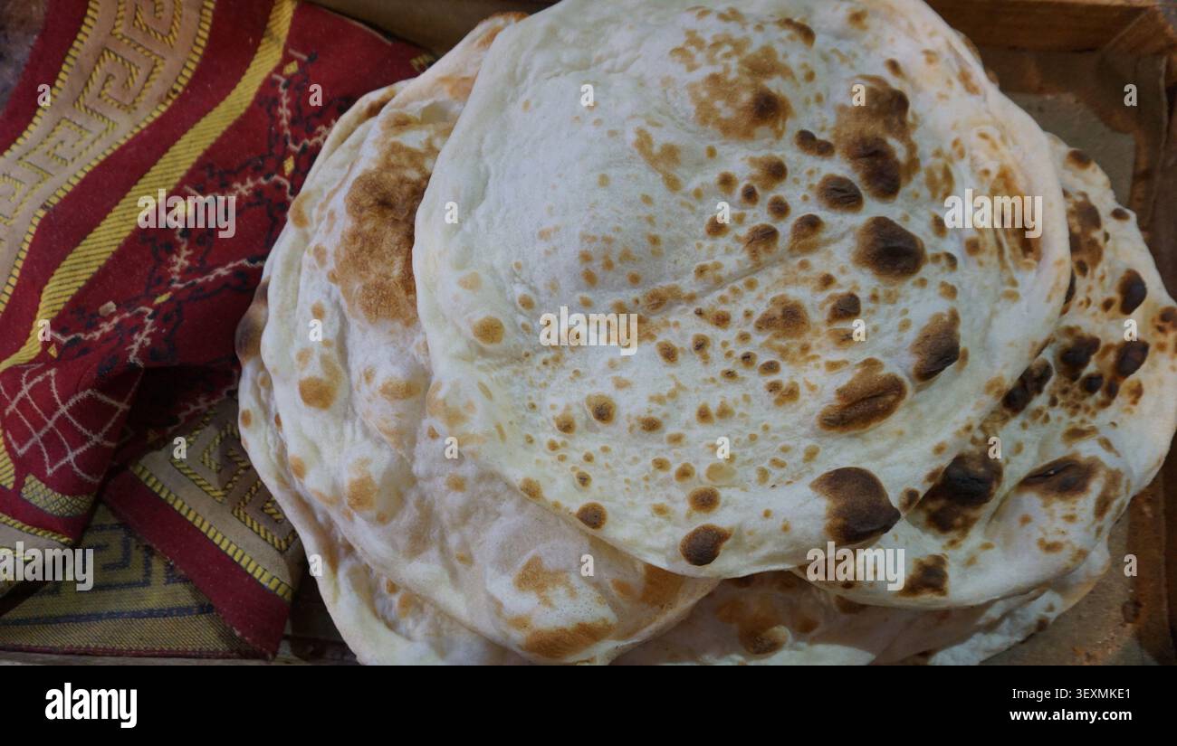 Traditional Fresh Flatbread with Toasted Spots Stock Photo