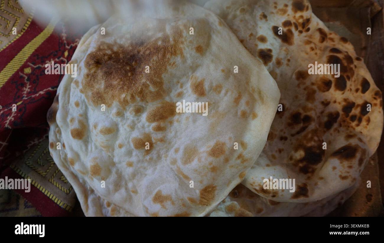 Traditional Fresh Flatbread with Toasted Spots Stock Photo