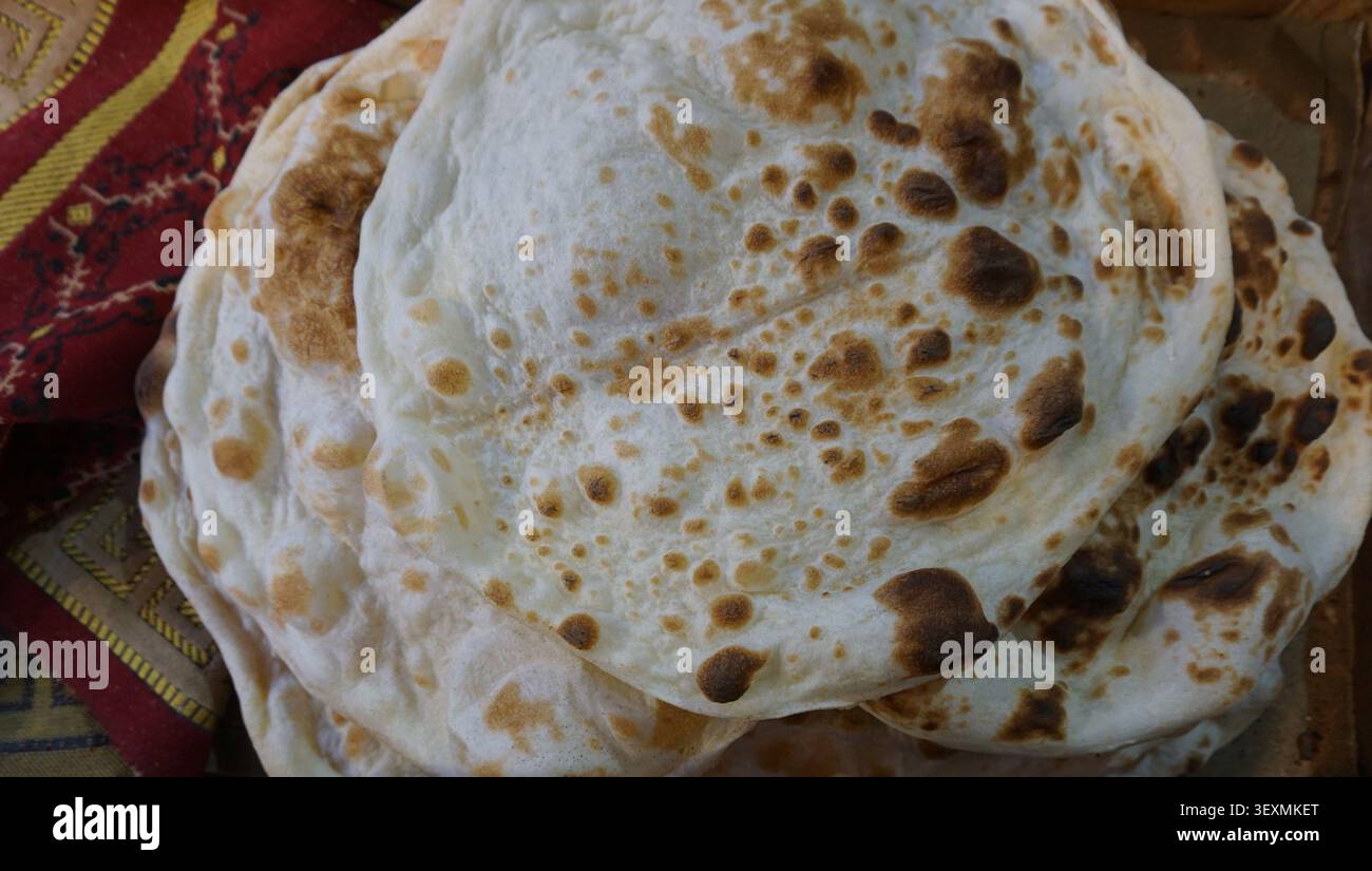 Traditional Fresh Flatbread with Toasted Spots Stock Photo