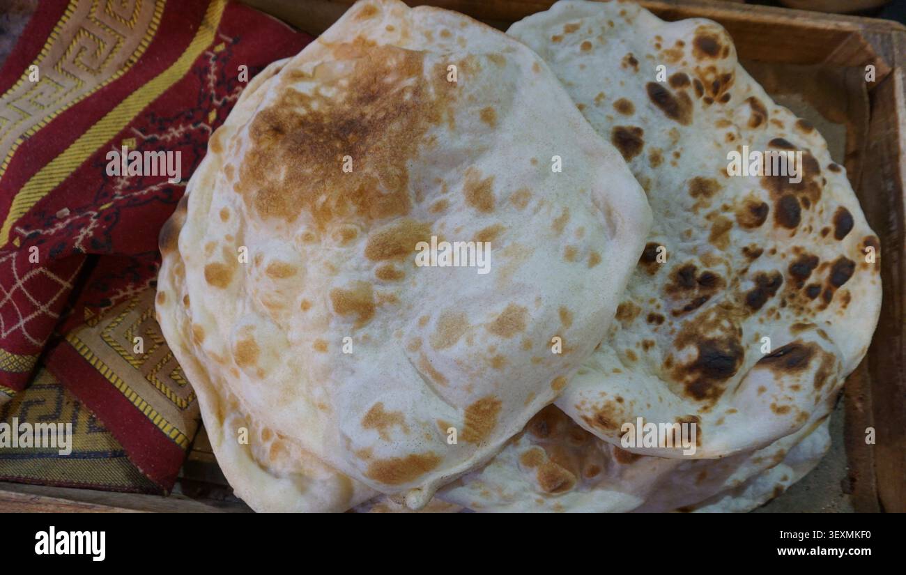 Traditional Fresh Flatbread with Toasted Spots Stock Photo