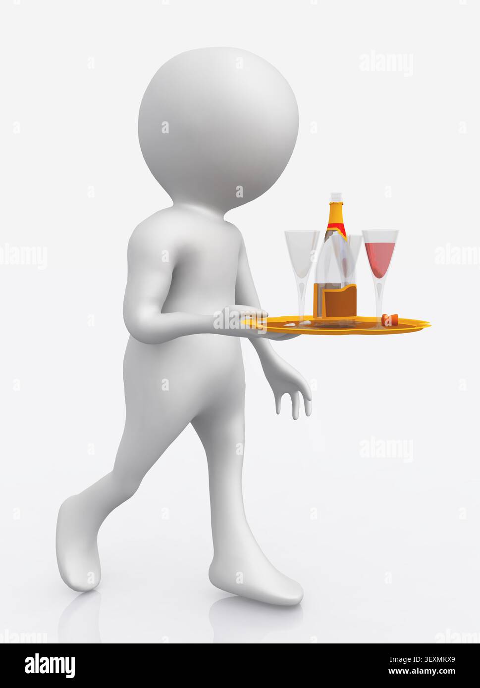 3D figure as a waiter against a white background Stock Photo