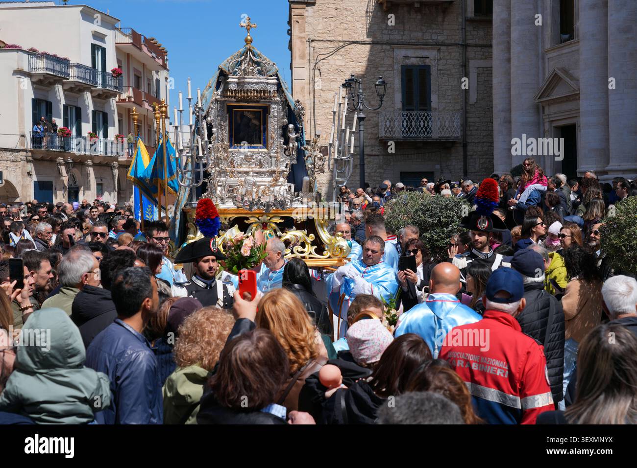 TERLIZZI, ITALY - APRIL 23, 2026: People take part in patronal feast (Festa Patronale) holiday celebrating Our Lady of Sovereto, patron of Terlizzi to Stock Photo