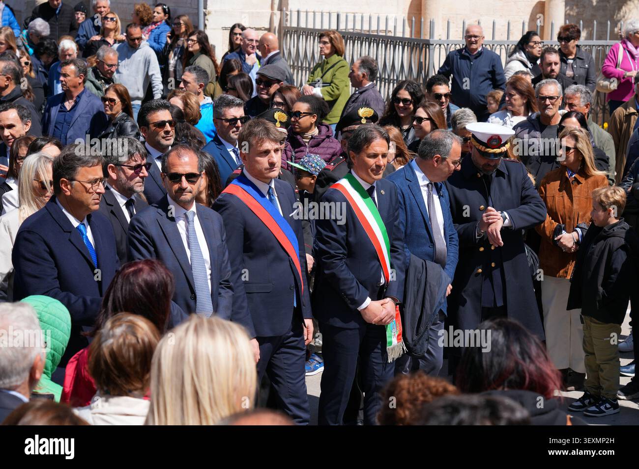 TERLIZZI, ITALY - APRIL 23, 2026: Mayor Michelangelo De Chirico and other officals take part in patronal feast (Festa Patronale) procession celebratin Stock Photo