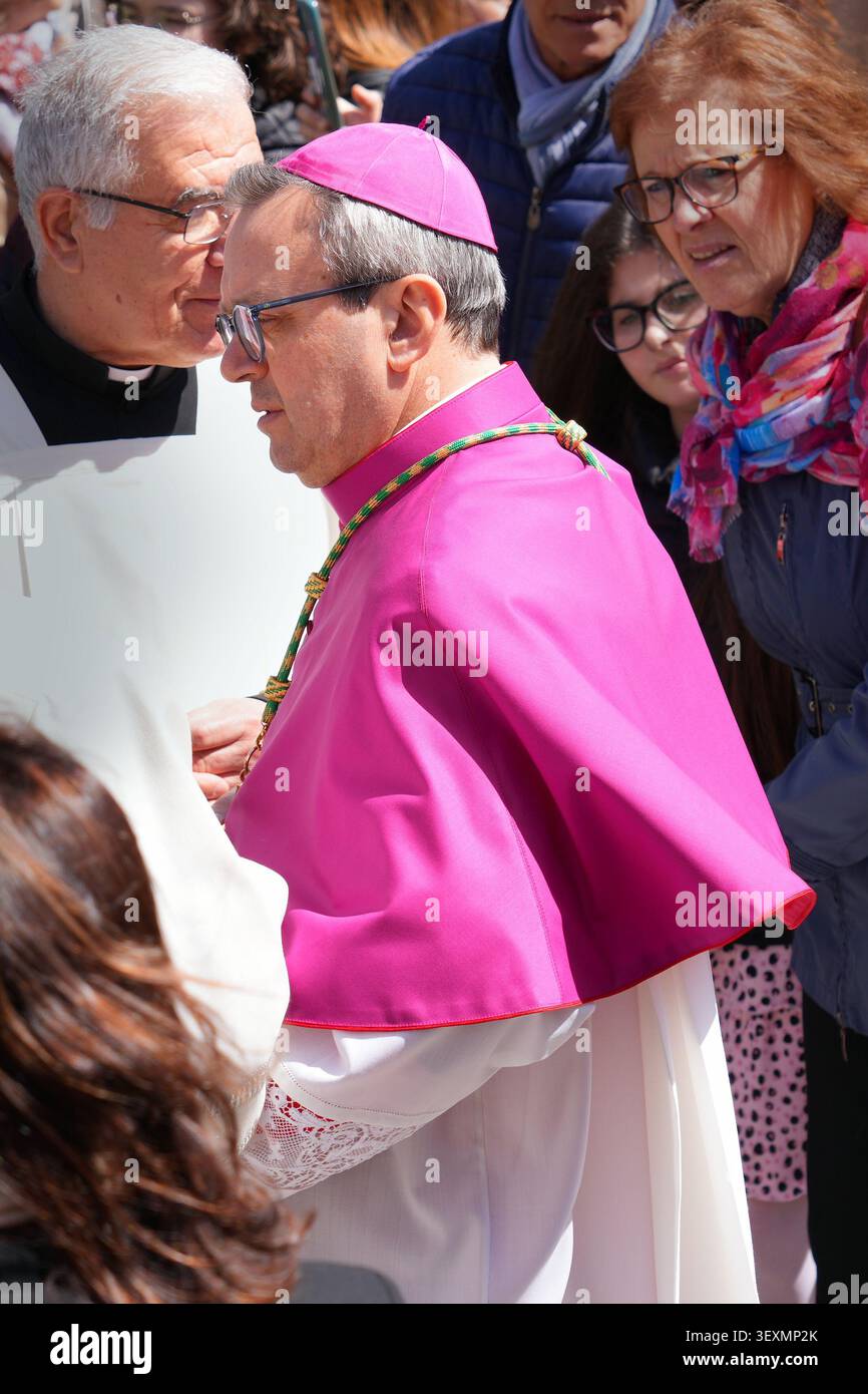 TERLIZZI, ITALY - APRIL 23, 2026: Bishop Msgr. Domenico Basile takes part in patronal feast (Festa Patronale) holiday celebrating Our Lady of Sovereto Stock Photo