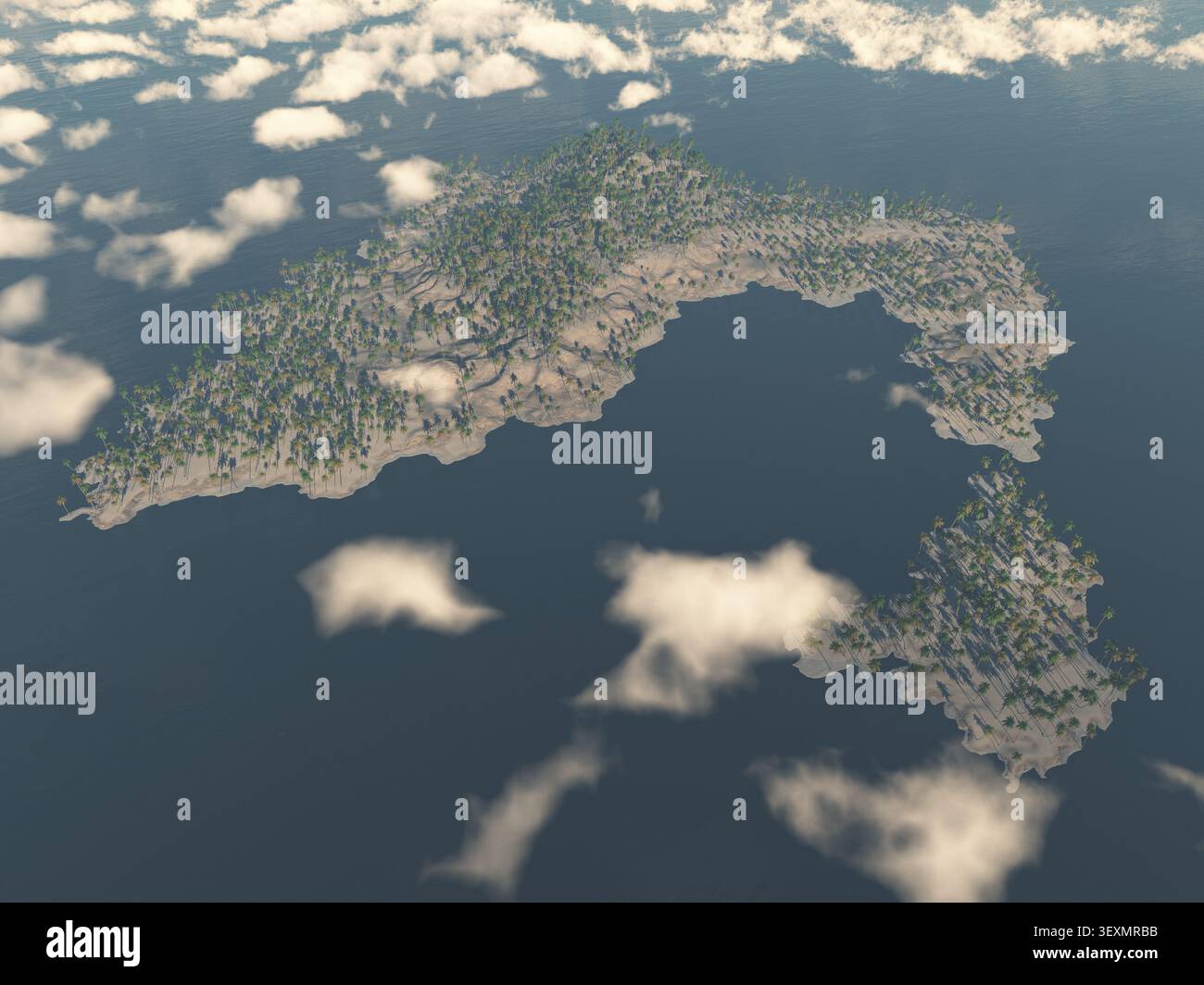 Aerial view of a tropical island with palms Stock Photo