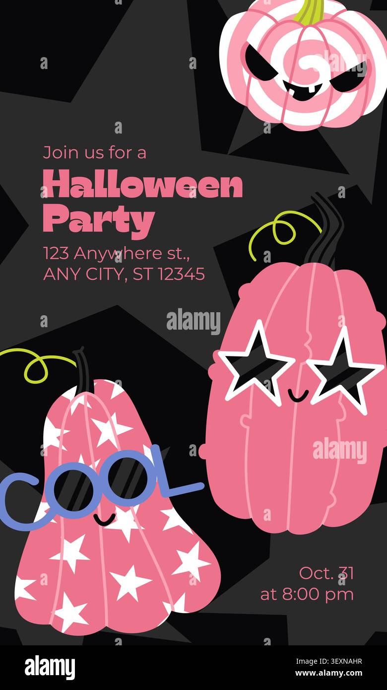 Pink Halloween party invitation template vector Stock Vector