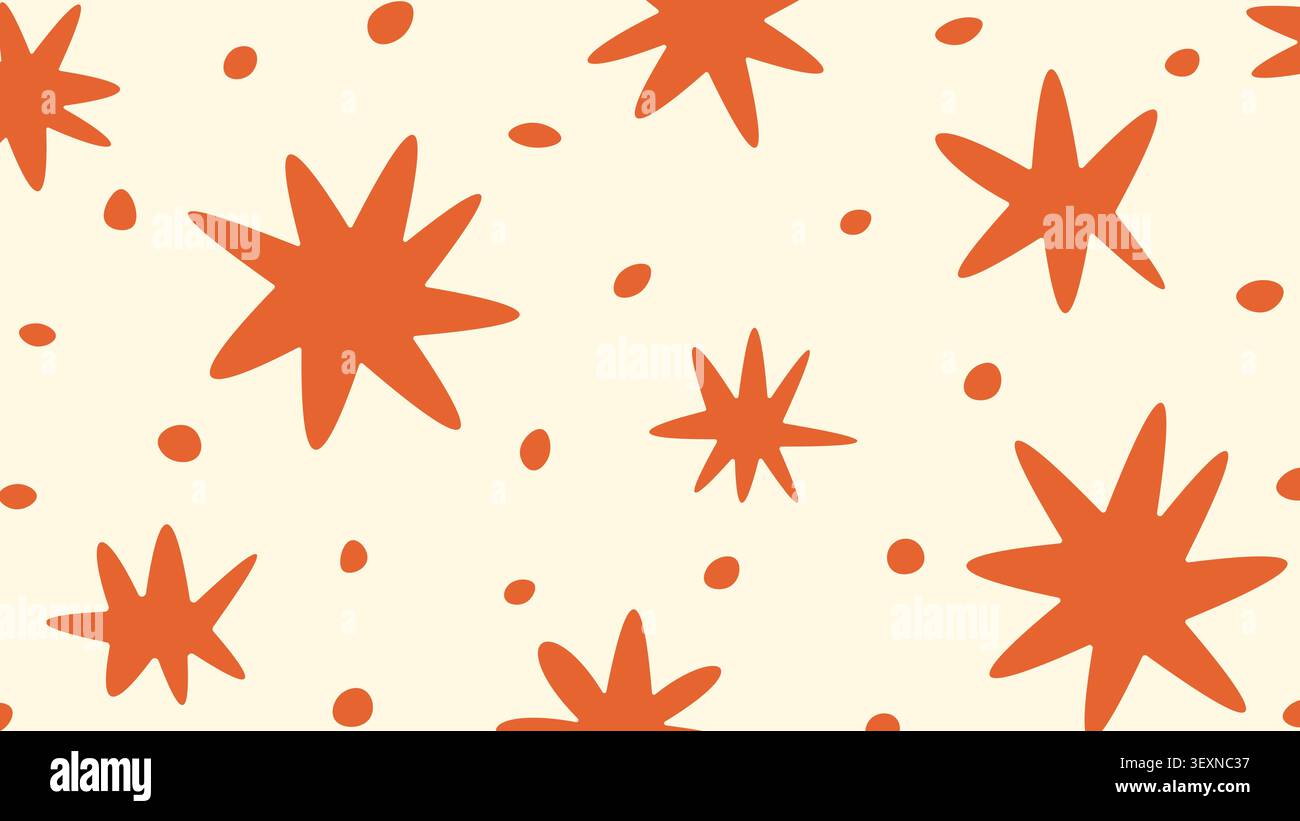 Minimalist funky background with hand-drawn star pattern with scattered dots. Stock Vector