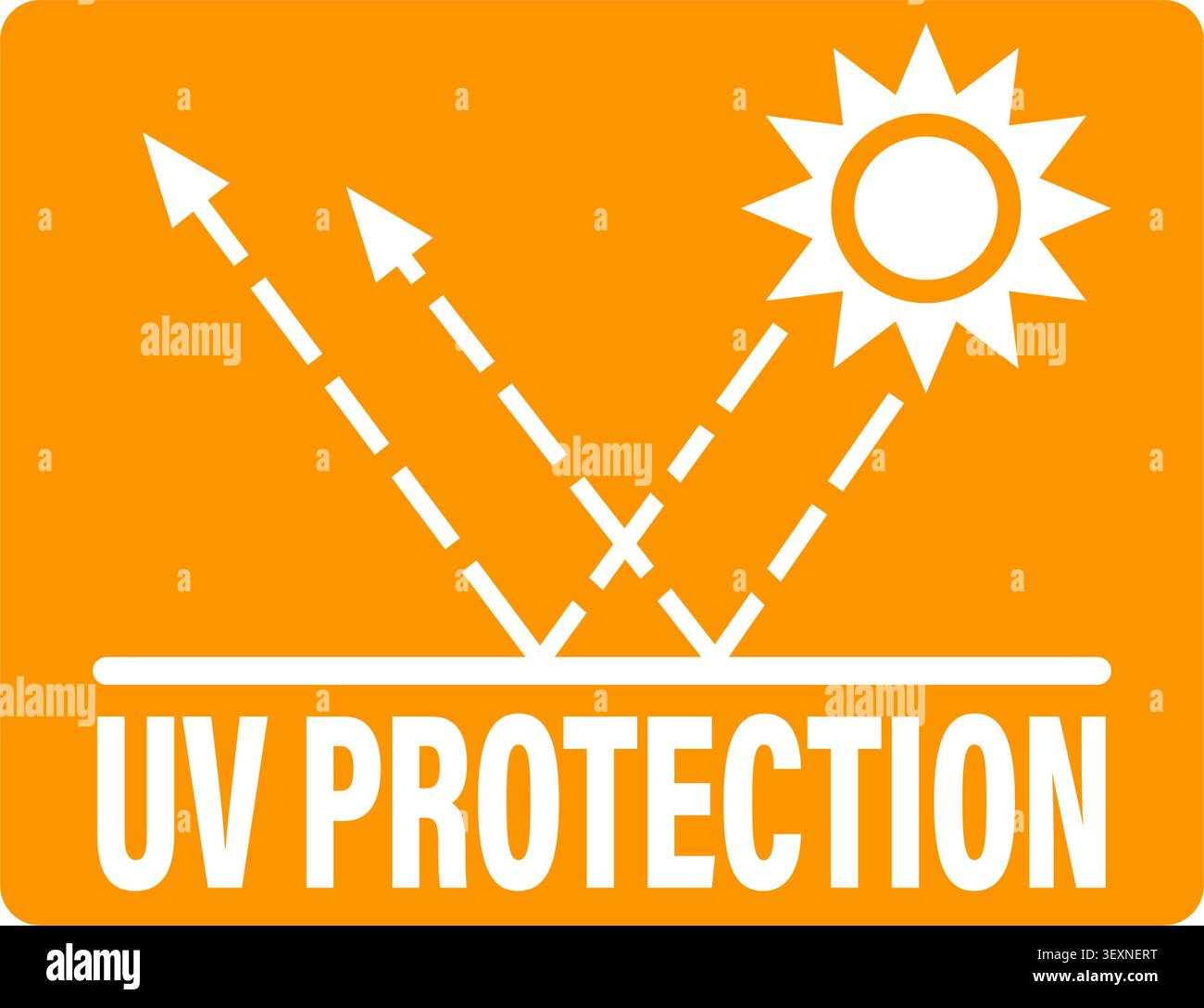 UV protection. Label sign with sun rays bouncing off a surface. Text below. Stock Vector