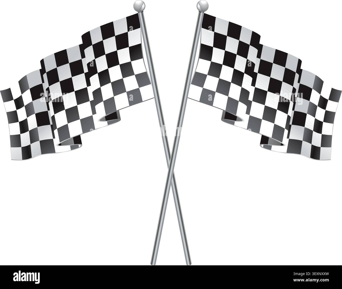 Concept - Winner. Two Racing Checkered Flags Finish, isolated on white background, vector Stock Vector